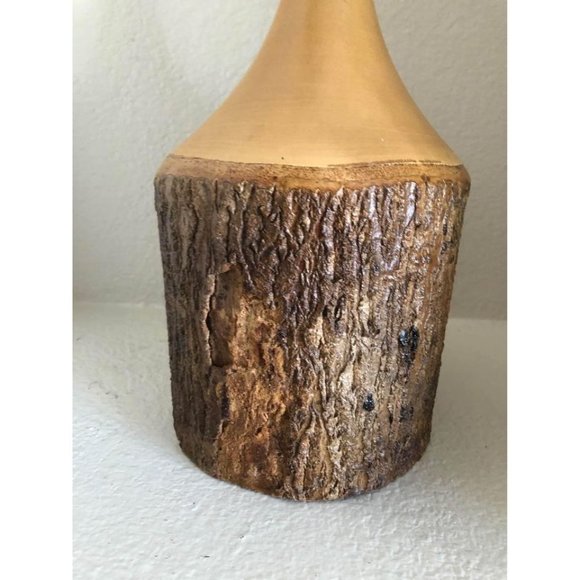 Vintage Wood Hand Turned Vase Natural Bark 70s 14" - Picture 3 of 5